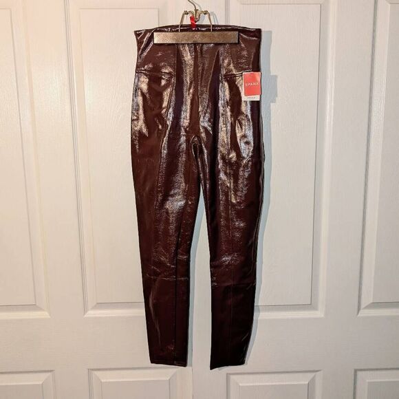 NWT Spanx Patent Faux Leather Ruby Red Leggings in Medium - Picture 5 of 8